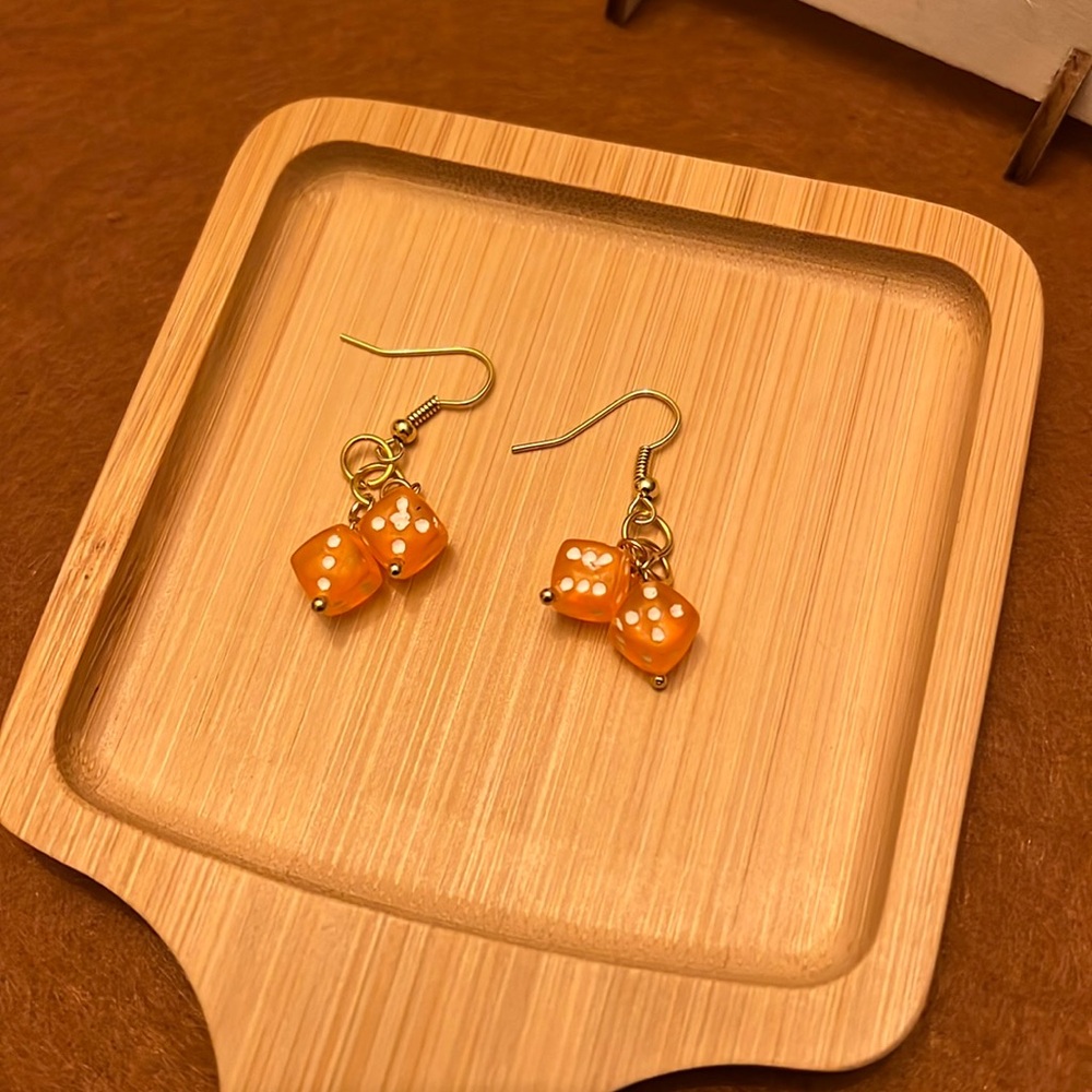 Orange Lucky Dice 🎲 Dangle Earrings